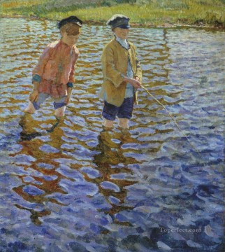 two boys singing Painting - boys 1 Nikolay Bogdanov Belsky